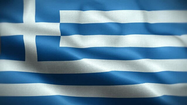 4K Textured Flag of Greece Animation Stock Video - Greek Flag Waving in Loop - Highly Detailed Greece Flag Stock Video
