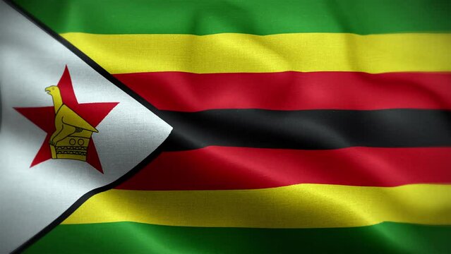 4K Textured Flag of Zimbabwe Animation Stock Video - Zimbabwean Flag Waving in Loop - Highly Detailed Republic of Zimbabwe Flag Stock Video