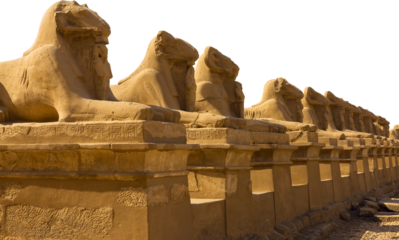 Karnak Temple, Colossal sculptures of ancient Egypt in the Nile Valley in Luxor, Embossed hieroglyphs on the wall.