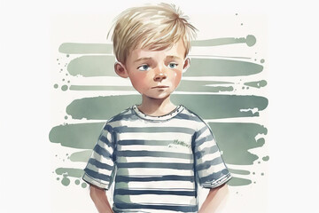 Cute boy cartoon watercolor style. Generative ai