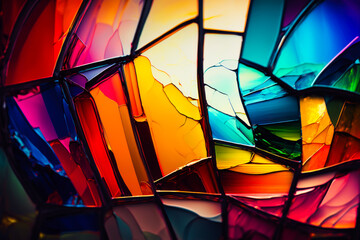 Abstract colorful broken glass background, Generative AI. Texture of cracked or broken colorful glass background. Colorful glass background. Close up. Flares on glass