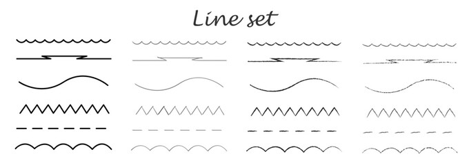 Set of artistic pen brushes.Doodles, ink brushes.Collection of strokes of markers. Set of different wavy horizontal lines