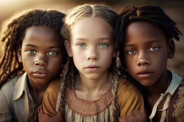 group of diverse race kids. generative ai