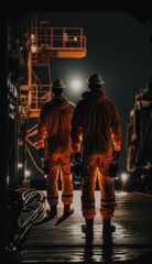 Fototapeta na wymiar Offshore workers working at oil and gas production, made with generated ai