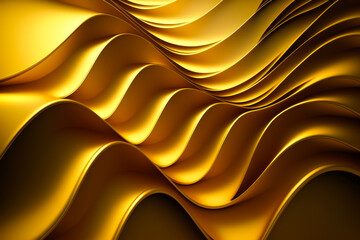 Golden waves motion tech digital background. Glowing golden wave background. Yellow wavy lines graphic art pattern. Generative AI.