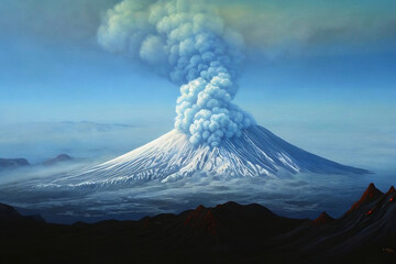 Volcano Erupting Smoke Into The Sky During Natural Phenomenon Scenic View Landscape Generative AI Art