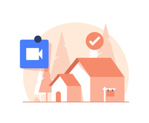 Fototapeta premium Home and house secure protection insurance concept vector as protected with lock security safety system flat illustration