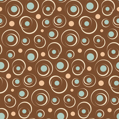Seamless abstract pattern. Circles isolated on brown background. Vector illustration in vintage style. Design for fabric, wrapping paper, background,