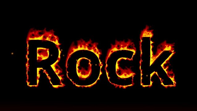 The word "ROCK" as Burning Letters in front of a black Background