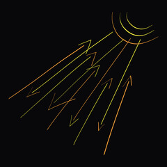 shining sun with rays in the form of arrows going from him and to him, on a black background