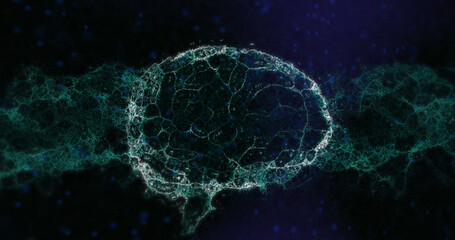 Composition of human brain and dna strand on black background