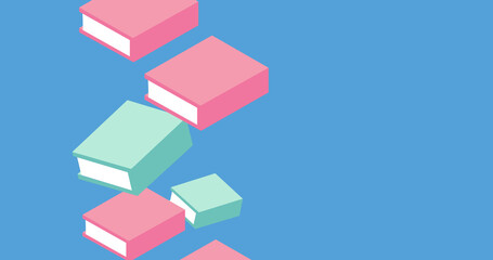 Obraz premium Composition of books falling and copy space on blue background