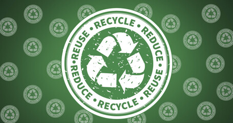 Image of recycling symbols on green background