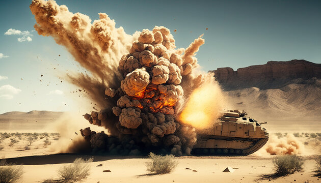 tank missile explosion desert