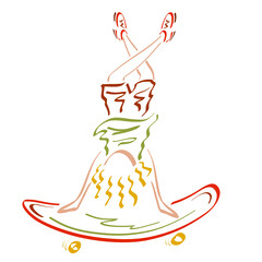 dexterous child rides a skateboard standing on his hands, upside down