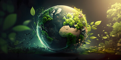Earth and tree, environmental concept, image generated with AI