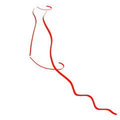 silhouette of a female evening dress, red abstract outline on a white background