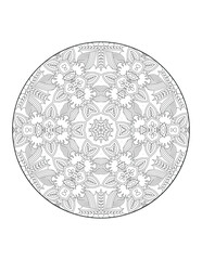 Coloring book page. Round gradient mandala on white isolated background.  Vector ethnic oriental circle ornament. Mandala. Vintage decorative elements. Hand drawn background. Islam, Arabic, Indian