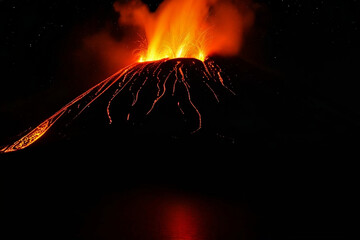 Volcano Erupting Lava At Night Generative AI Art