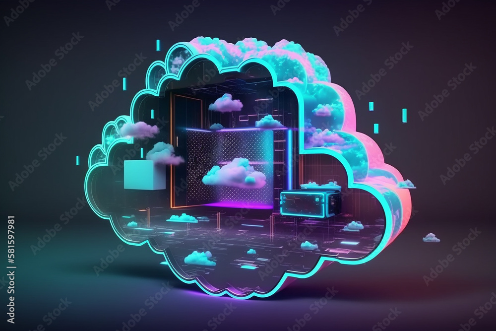 Wall mural Futuristic business network concept. Hi-tech cloud connection technology background. Cloud computing concept,  Created using generative AI tools.