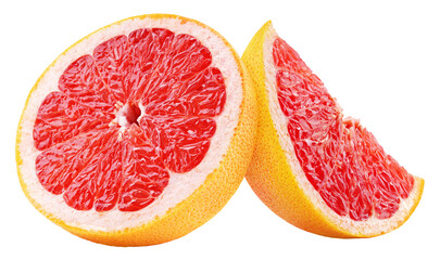 Group of half and slice grapefruit citrus fruit isolated on transparent background. Full depth of field.