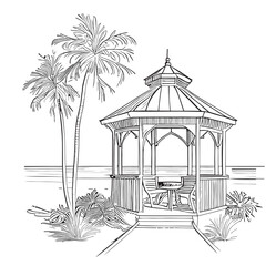 Biset on the seaside sketch hand drawn in doodle style Vector illustration SEA Beach