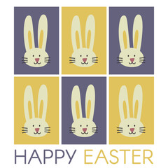 Happy Easter Time. Rabbit egg cake plants hands. Traditional icons. Egg hunt decoration. Group of traditional symbols folk style. Illustration for social media posts marketing greeting cards posters.
