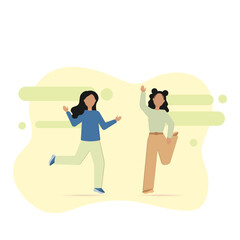Two happy girls, joyful emotions. Vector illustration.