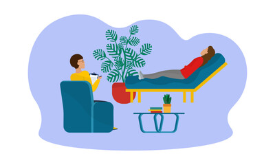 A woman at a psychologist's appointment. Vector illustration.