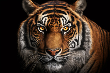 tiger face on black background. Generative AI