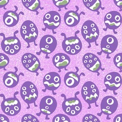 Cartoon monsters seamless emoticons aliens pattern for kids clothes print and wrapping paper and fabrics