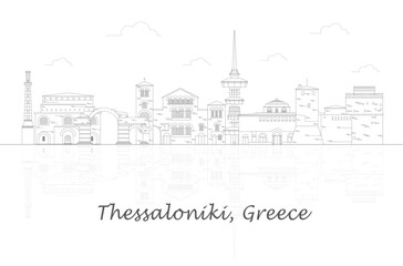 Fototapeta na wymiar Outline Skyline panorama of city of Thessaloniki, Greece - vector illustration