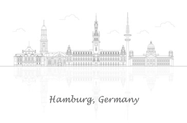 Fototapeta premium Outline Skyline panorama of city of Hamburg, Germany - vector illustration
