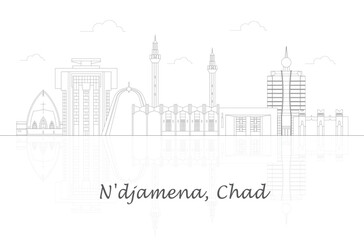 Outline Skyline panorama of city of N'djamena, Chad - vector illustration