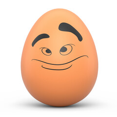 Farm brown painted egg with expressions and funny face on white background