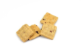 cranberry cookies on white, handmade cookies. Cranberry oatmeal cookies isolated.