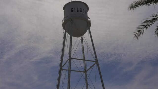 This image shows downtown Gilbert, Arizona's water tower with a moody sky in the background.