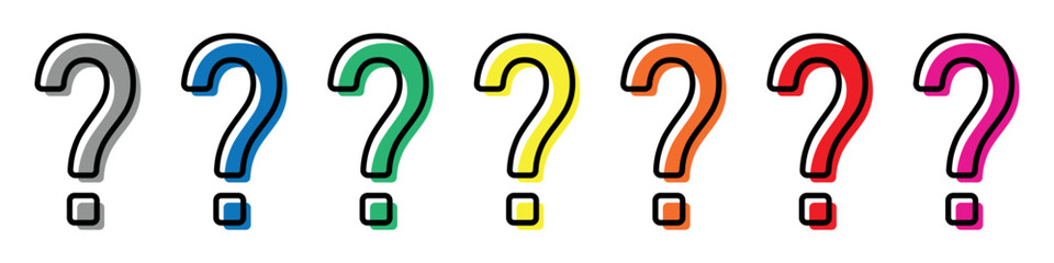 Set of question mark icons. Help symbol, why, colorful question marks. Vector.