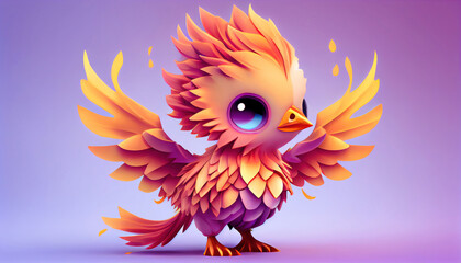 Fototapeta premium 3D Illustration of cute phoenix. Generative AI. 
