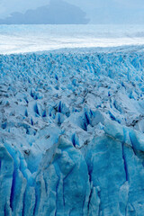 Vertical Shot of Perito Moreno Glacier in Glaciares National Park in southwest Santa Cruz Province, Argentina, Patagonia, Close-up of Top of Glacier