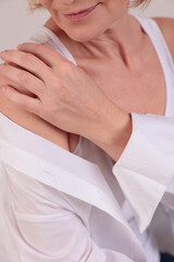 Skin Care and Aging. Beautiful mature woman close up