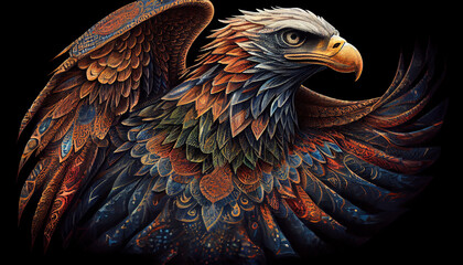 Illustration of batik ornament with eagle. Generative AI.