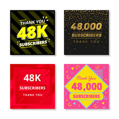 Thank you 48k subscribers set template vector. 48000 subscribers. 48k subscribers colorful design vector. thank you forty eight thousand subscribers