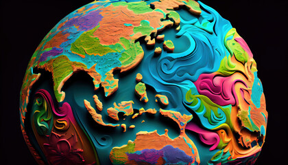 Fototapeta premium Illustration of batik ornament with earth. Generative AI.
