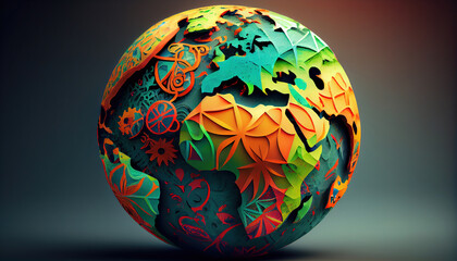 Illustration of batik ornament with earth. Generative AI.