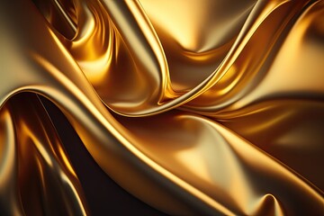 Yellow gold silk satin abstract background. AI generated