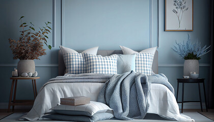 Modern vintage interior of bedroom. Generative AI. 