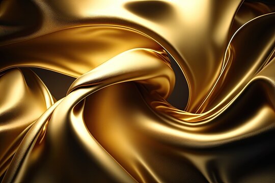 Yellow gold silk satin abstract background. AI generated