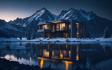 Fototapeta premium Illustration, of a design house, in landscape, of a dream, created ai