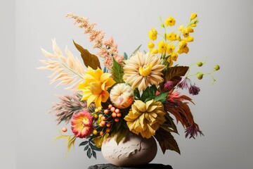 Bouquet of flowers in a vase in watercolor.  Generative ai